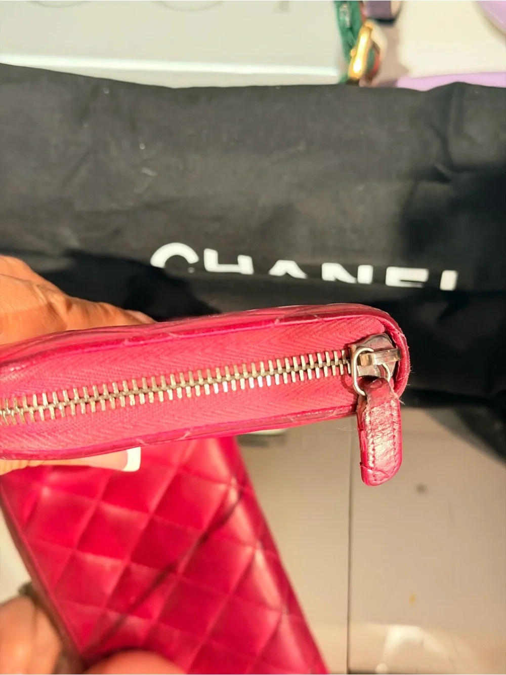 CHANEL Quilted Hot Pink Leather wallet with CC Logo